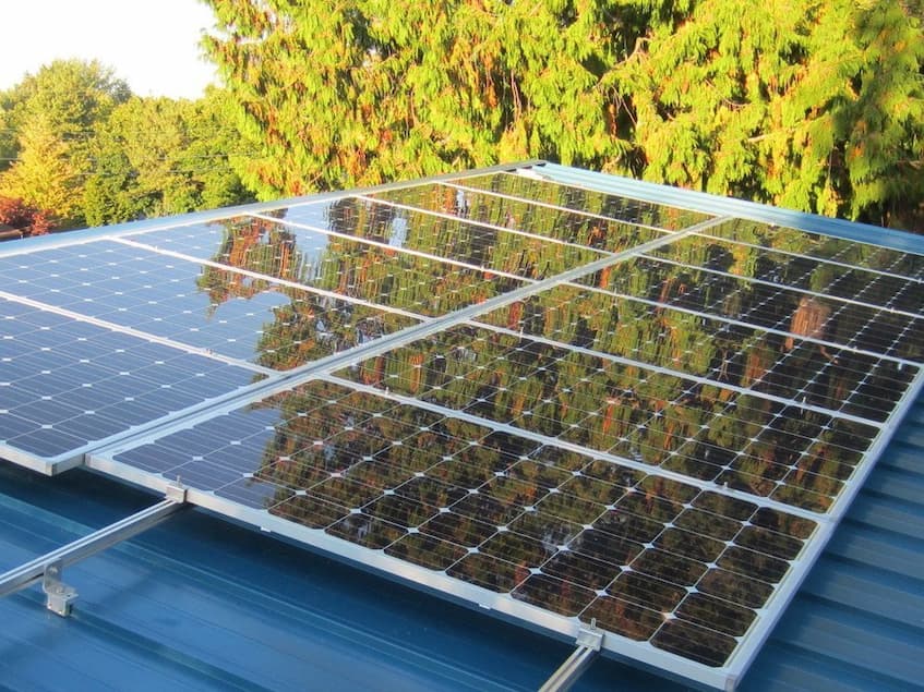 Solar panels on the roof of a zero energy home
