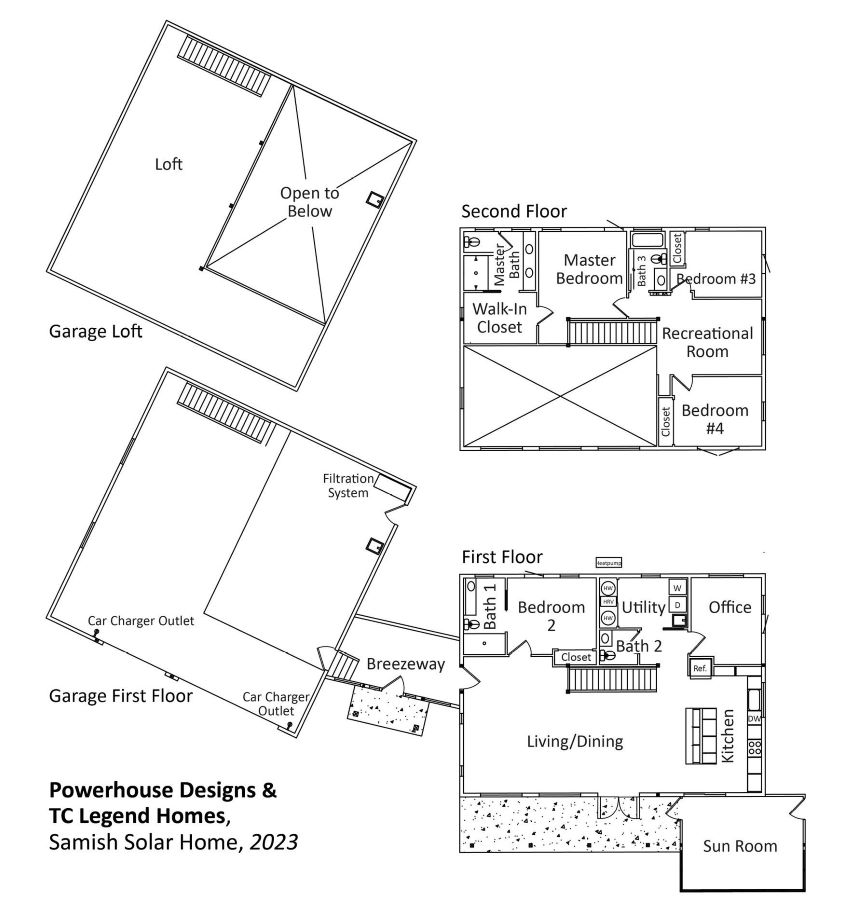 "Powerhouse Designs & TC Legend Homes, Samish Solar Home, 2023"
A floor plan of the winning home. 